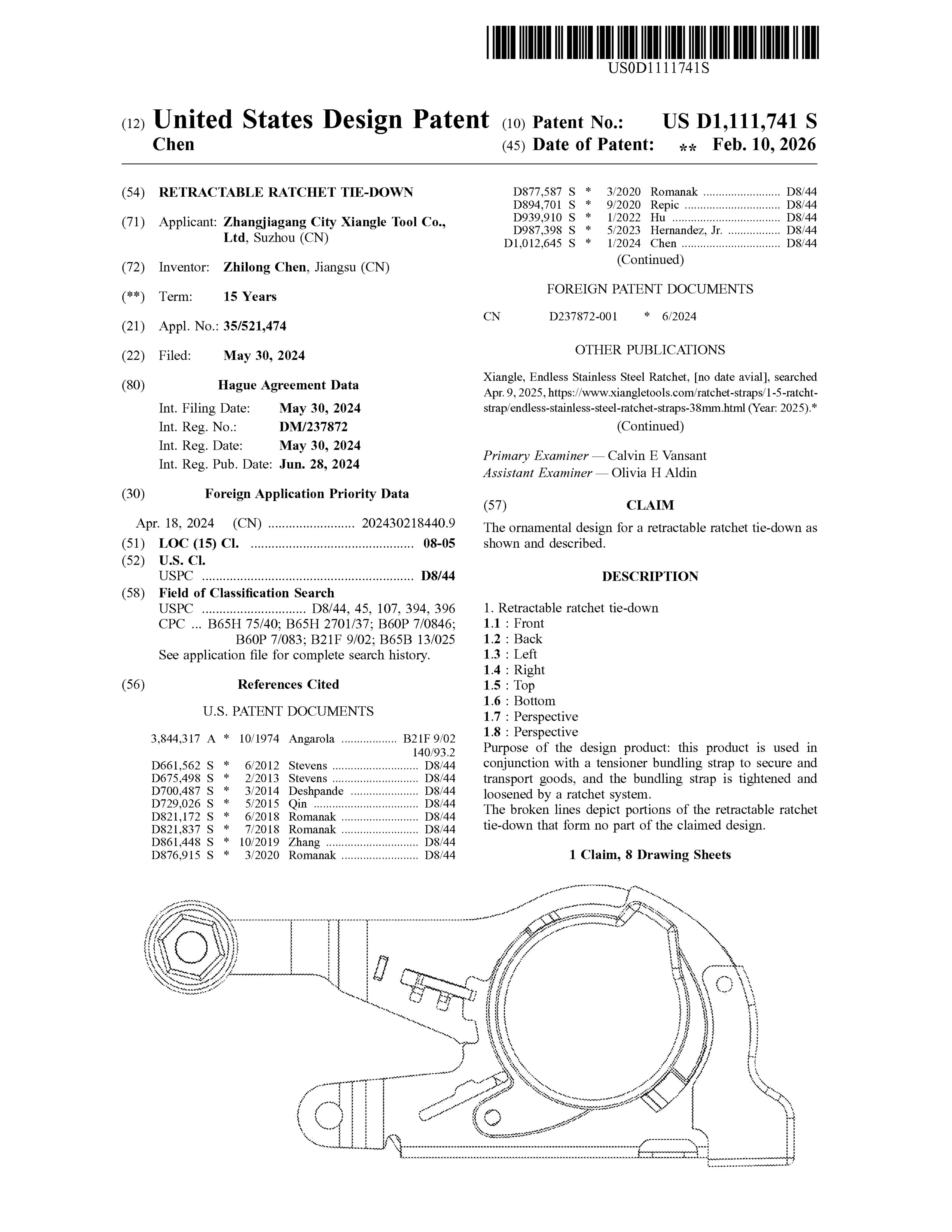 retractable ratchet strap design patent US - D1111741